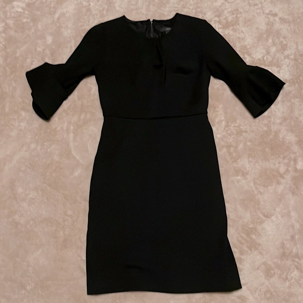 J. Crew Black Midi Dress with Fluted Sleeves